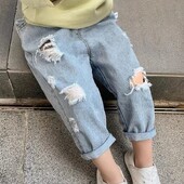 Suvised laste lõhkised teksad kevad- ja sügispüksid poiste püksid laste beebid lahtised üheksaosalised püksid tüdrukud t püksid õhukesed