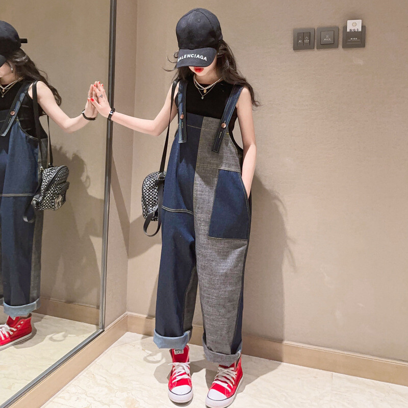Adolescente Fete Salopete Toamna Moda Copii Albastru Denim Pantaloni Suspenders pentru Fete Casual Loos All-match Salopete Copii 10 12 13A