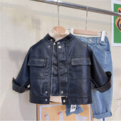 Modne biciklističke jakne od pu kože za dječake Proljeće Jesen Dugi rukavi Samostojeći ovratnik Dječji kaputi 2-8 godina Stara dječja odjeća