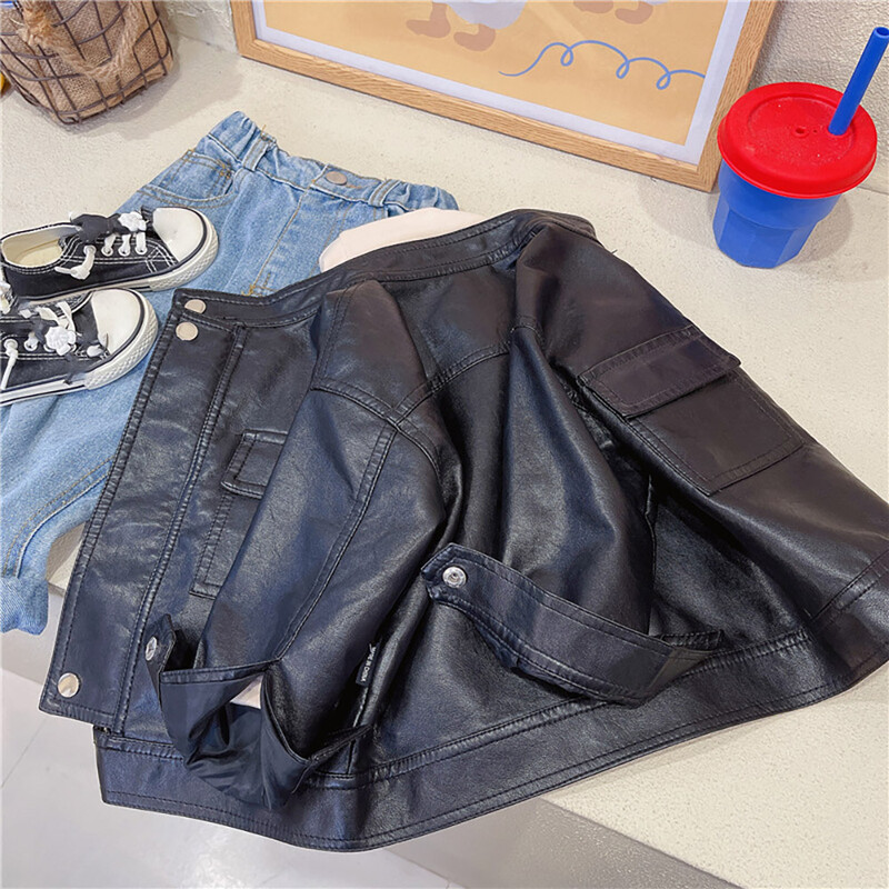 Modne biciklističke jakne od pu kože za dječake Proljeće Jesen Dugi rukavi Samostojeći ovratnik Dječji kaputi 2-8 godina Stara dječja odjeća