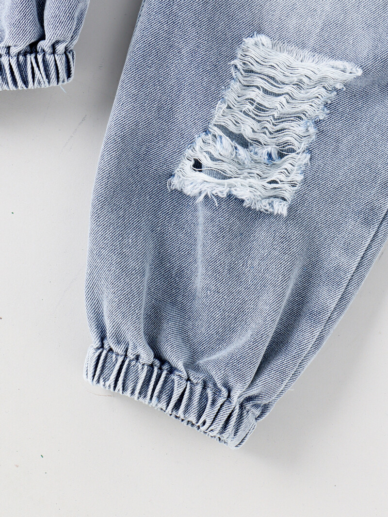 2 bucăți de vară stil nou pentru fete și bebeluși de 4-7 ani, la modă și personalizați, pantaloni dintr-o singură bucată din denim cu mânecă scurtă