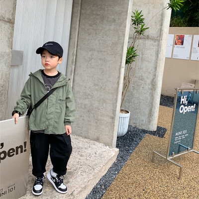 Modna dječja odjeća za dječake, pamučni trenč, kaput s kapuljačom, dugi korejski ležerni stil, jesen, proljeće, Streetwea jakna, vjetrovka