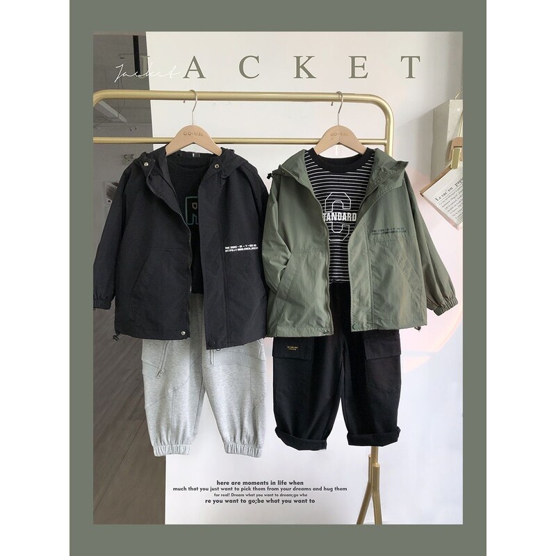 Modna dječja odjeća za dječake, pamučni trenč, kaput s kapuljačom, dugi korejski ležerni stil, jesen, proljeće, Streetwea jakna, vjetrovka