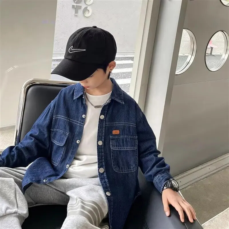 Poiste teksasärk Trendikas kevadsügis 2024, uus stiil, suur lastejakk, pikkade varrukatega vabaajarõivad lastele