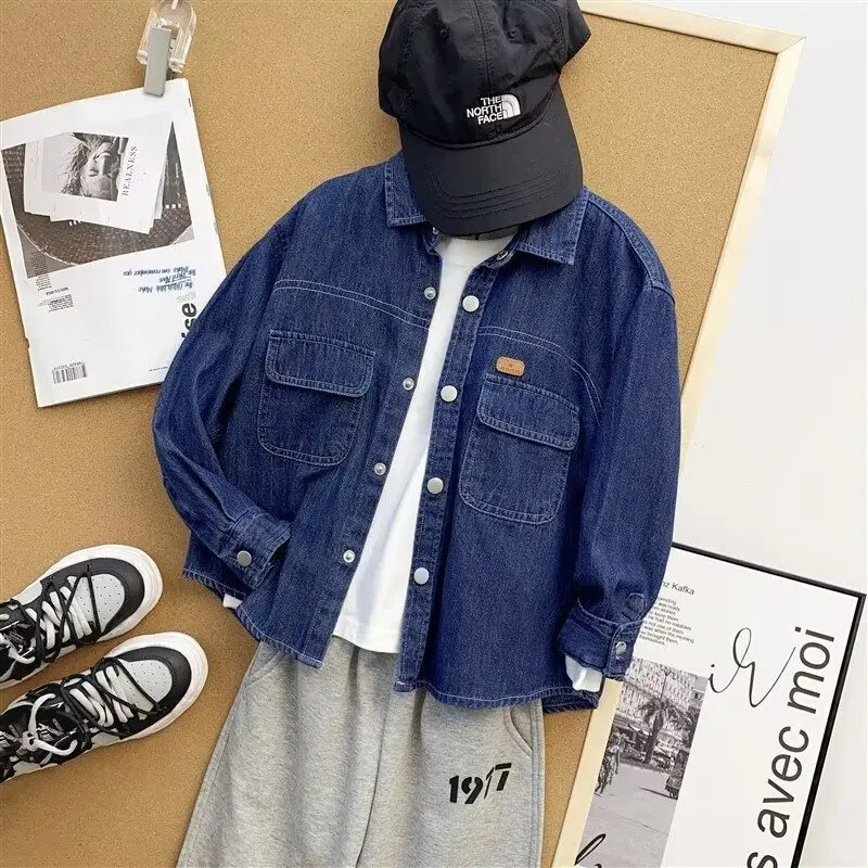 Poiste teksasärk Trendikas kevadsügis 2024, uus stiil, suur lastejakk, pikkade varrukatega vabaajarõivad lastele