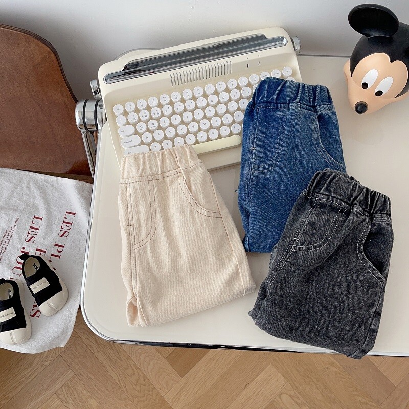 Nove dječje traperice 0-5 godina Dječje dječake djevojčice Jednobojne široke traper hlače s elastičnim strukom Jednostavna odjeća Proljetna jesen