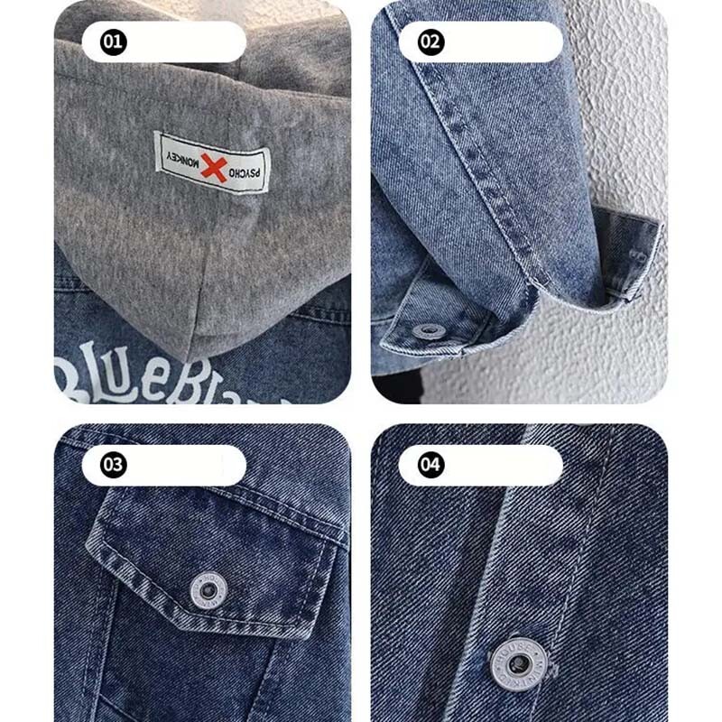 Poiste teksajoped Laste teksad mantel Laste kapuutsiga ülerõivad riided kevad-sügis poiste kapuutsiga spordiriided 3-12T lastele