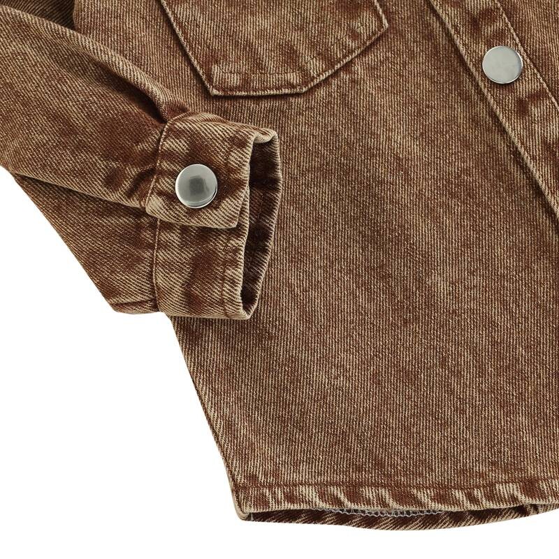 Proljeće jesen Dječja gornja odjeća za dječake i djevojčice Ležerna jednobojna traper košulja s dugim rukavima i jaknom