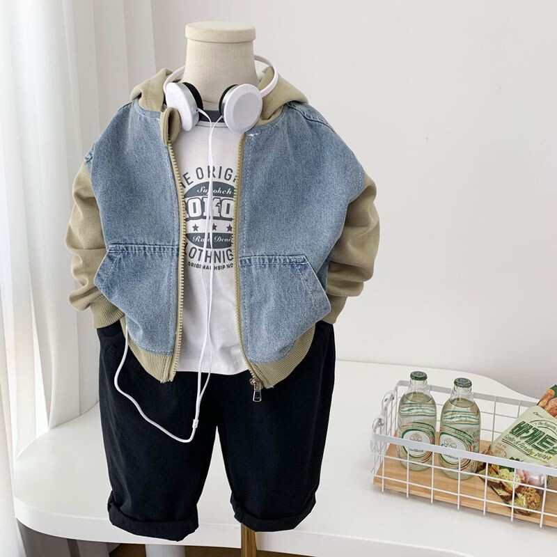 Dječački kaput Jakna Pamučna gornja odjeća Vjetrobran 2024 New Jean Proljeće Jesen Kaput Visokokvalitetna dječja topla odjeća