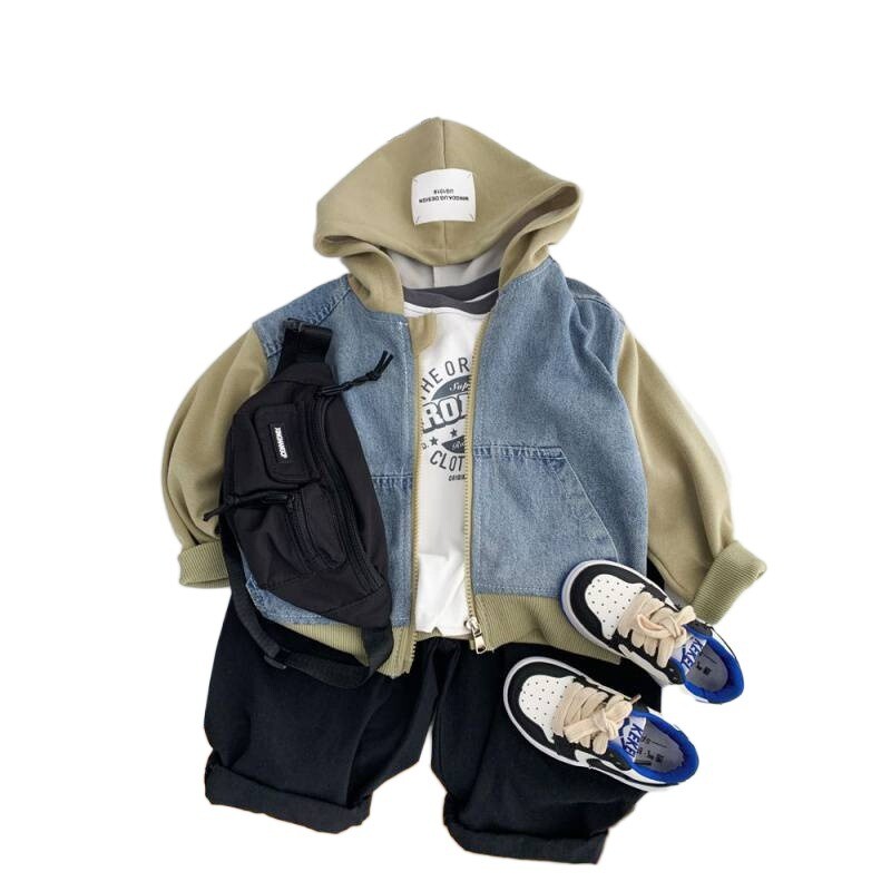 Dječački kaput Jakna Pamučna gornja odjeća Vjetrobran 2024 New Jean Proljeće Jesen Kaput Visokokvalitetna dječja topla odjeća