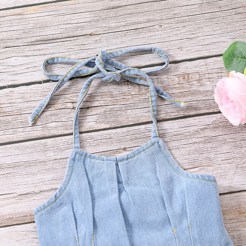 Ljetni i jesenski kombinezon za djevojčice s izdubljenom traper vestom