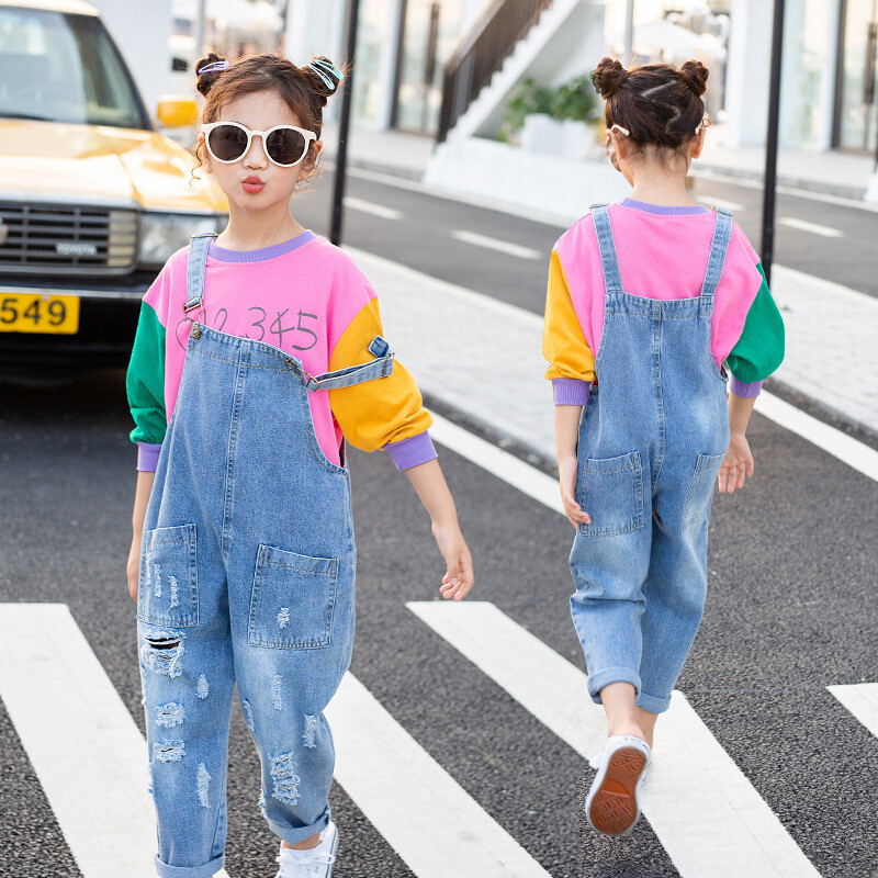 3-10 aastat kevad-sügis tüdrukute teksakombinesoonid ümberpööratud litrid lahtised puuvillased teksapüksid lastele lastele tüdrukutele sügisriided