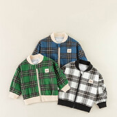 Παιδικά Αγόρια Πανωφόρια Ανοιξιάτικα Φθινόπωρα Βρεφικά Αγόρια Φερμουάρ στολή μπέιζμπολ Ζεστό πολύχρωμο καρό αυτοκόλλητο Παιδικό μπουφάν για αγόρια για μικρό παιδί
