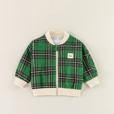 Παιδικά Αγόρια Πανωφόρια Ανοιξιάτικα Φθινόπωρα Βρεφικά Αγόρια Φερμουάρ στολή μπέιζμπολ Ζεστό πολύχρωμο καρό αυτοκόλλητο Παιδικό μπουφάν για αγόρια για μικρό παιδί