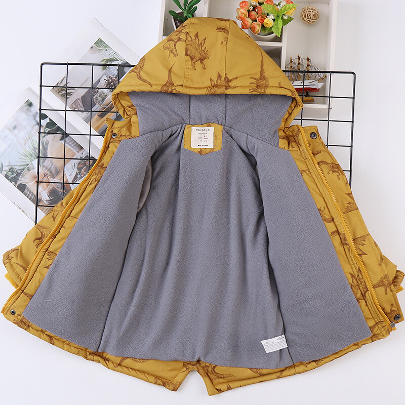 Sügisene talvejope poisile multifilmi dinosauruse kapuutsiga pluss sametist paks soe poisi pealisriiete mantel 4-14-aastastele lastele teismelise parka