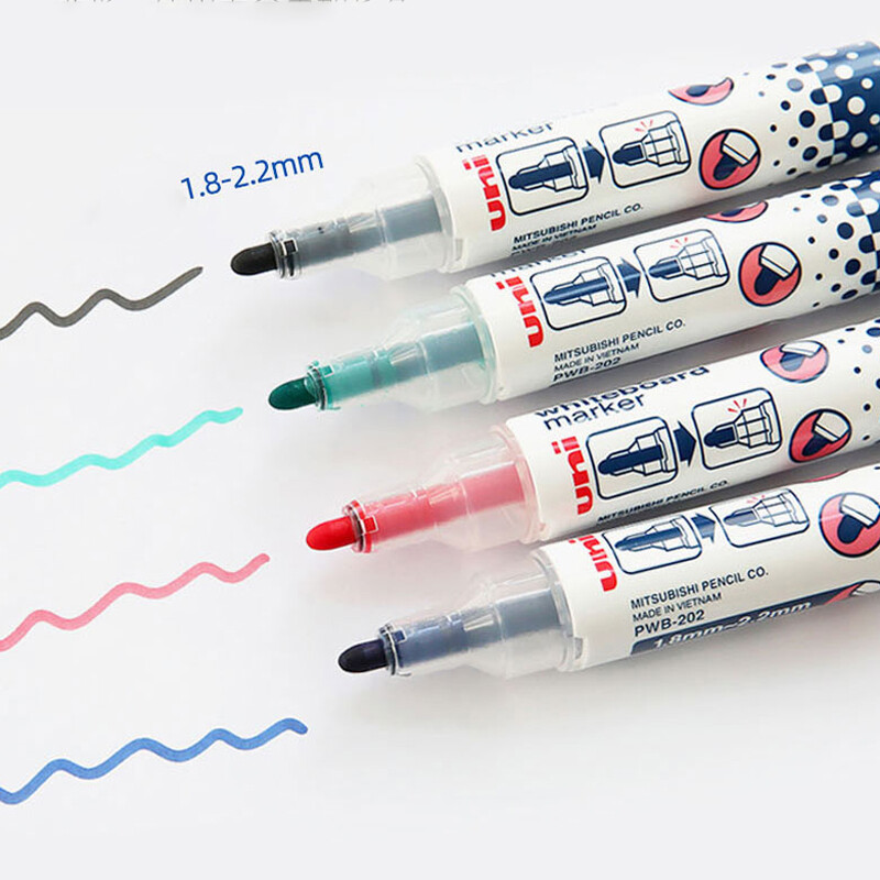 UNI olovka za bijelu ploču PWB-202 u boji, na bazi vode, brisanje, okrugli marker velikog kapaciteta, marker za bijelu ploču, pisac za nastavnike markeri