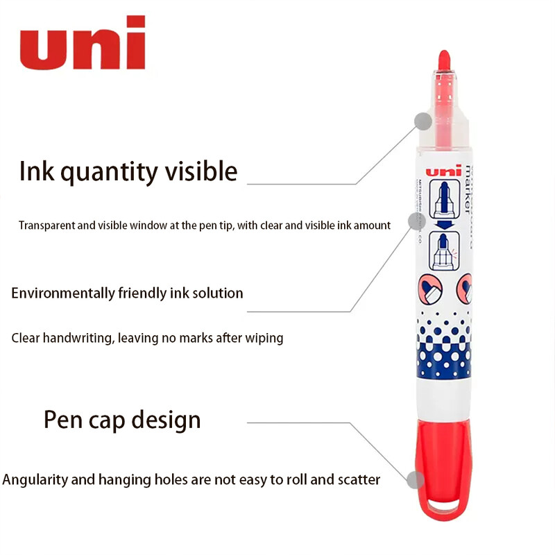Japoniškas UNI Whiteboard Pen PWB-202 apvalios galvutės baltos lentos žymėjimo rašiklis Matomas lentos ataskaitų rašiklis Didelės talpos žymėjimo rašiklis