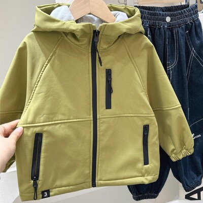 Jesen zima 2024., studenti, dječaci, integrirani baršunasti kaputi s patentnim zatvaračem, podebljana gornja odjeća za dječake, zakrpane dječje jakne za dječake