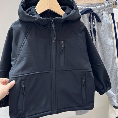 Jesen zima 2024., studenti, dječaci, integrirani baršunasti kaputi s patentnim zatvaračem, podebljana gornja odjeća za dječake, zakrpane dječje jakne za dječake