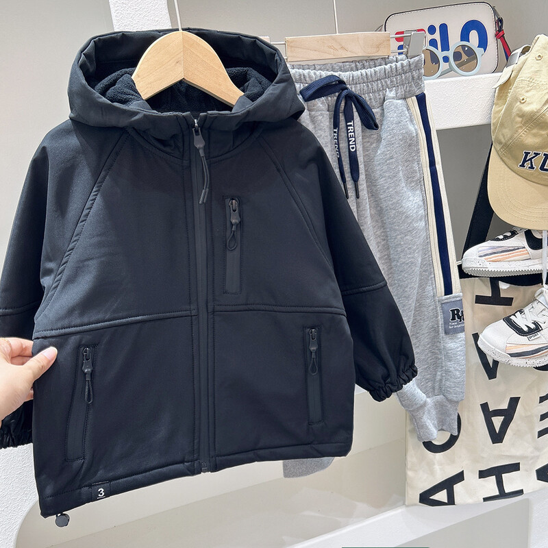 Jesen zima 2024., studenti, dječaci, integrirani baršunasti kaputi s patentnim zatvaračem, podebljana gornja odjeća za dječake, zakrpane dječje jakne za dječake