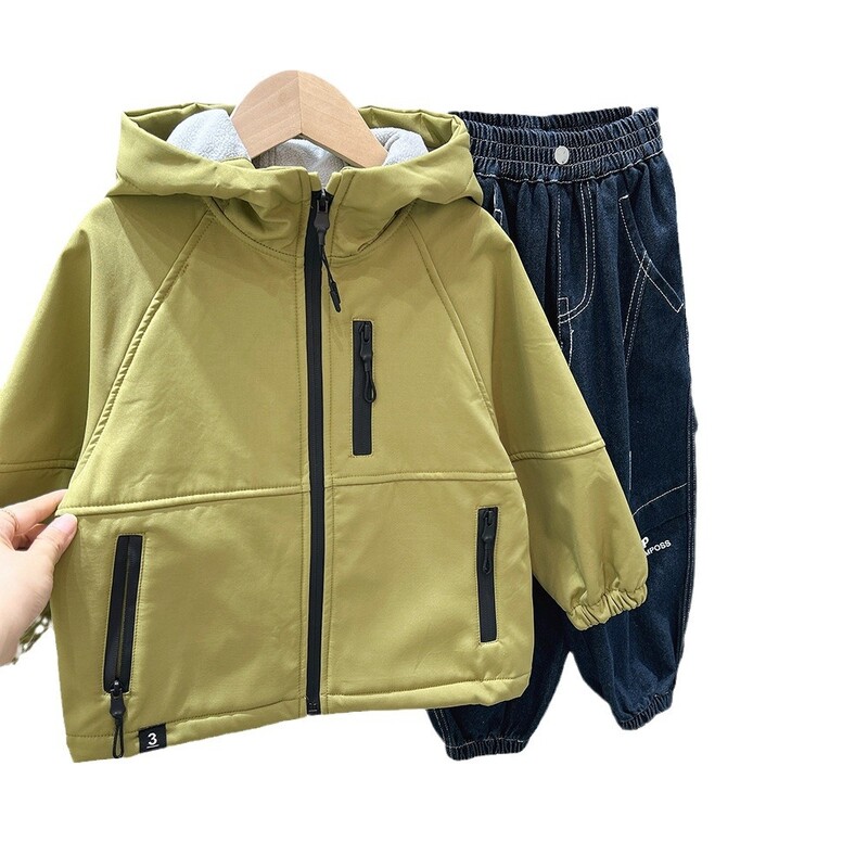 Jesen zima 2024., studenti, dječaci, integrirani baršunasti kaputi s patentnim zatvaračem, podebljana gornja odjeća za dječake, zakrpane dječje jakne za dječake