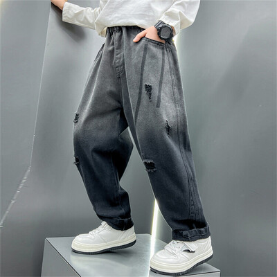 Korejska verzija dječačkih traperica za ulični ples Hlače širokih nogavica Dječje traperice sa slomljenim rupama Gradient traperice Dječje traperice Hlače ravnih nogavica