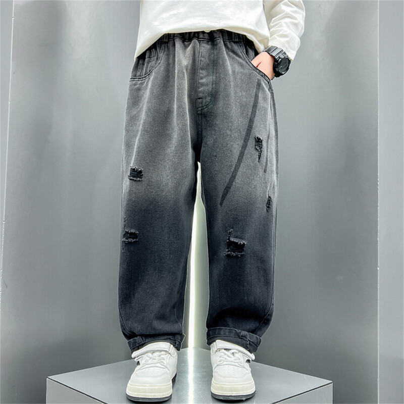 Korejska verzija dječačkih traperica za ulični ples Hlače širokih nogavica Dječje traperice sa slomljenim rupama Gradient traperice Dječje traperice Hlače ravnih nogavica