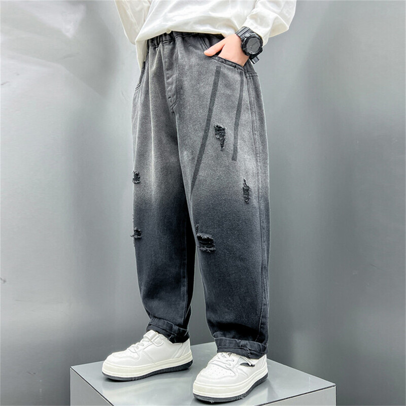 Korejska verzija dječačkih traperica za ulični ples Hlače širokih nogavica Dječje traperice sa slomljenim rupama Gradient traperice Dječje traperice Hlače ravnih nogavica