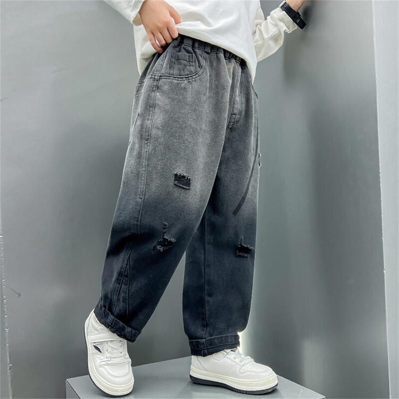 Korejska verzija dječačkih traperica za ulični ples Hlače širokih nogavica Dječje traperice sa slomljenim rupama Gradient traperice Dječje traperice Hlače ravnih nogavica