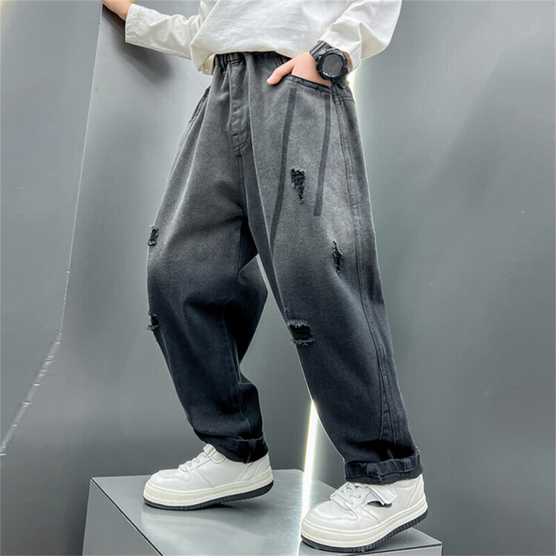 Korejska verzija dječačkih traperica za ulični ples Hlače širokih nogavica Dječje traperice sa slomljenim rupama Gradient traperice Dječje traperice Hlače ravnih nogavica