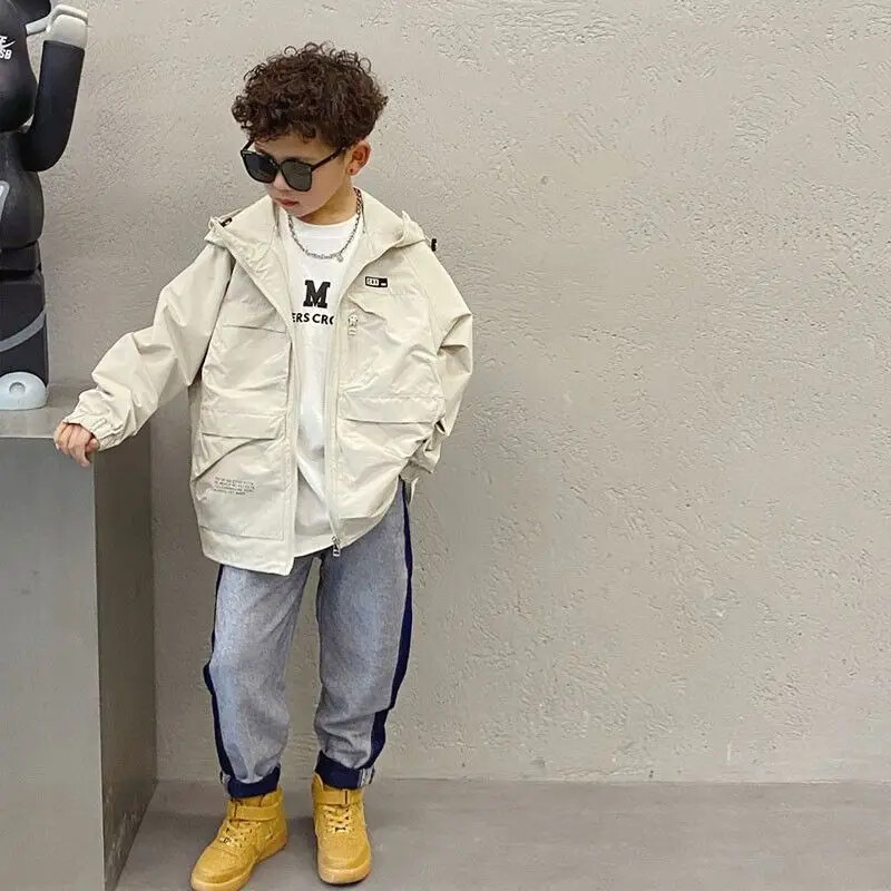 Suured kevadised teismeliste poiste mantlid, vabaaja kapuutsiga kampsun 5–14-aastastele lastele, kena tuulejakk