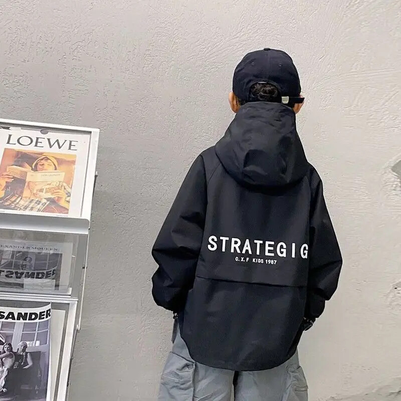 Suured kevadised teismeliste poiste mantlid, vabaaja kapuutsiga kampsun 5–14-aastastele lastele, kena tuulejakk