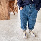 Proljeće 2024. Dječje hlače jednobojne patchwork ravne traperice Dječaci djevojčice široke traper hlače za sve kombinacije