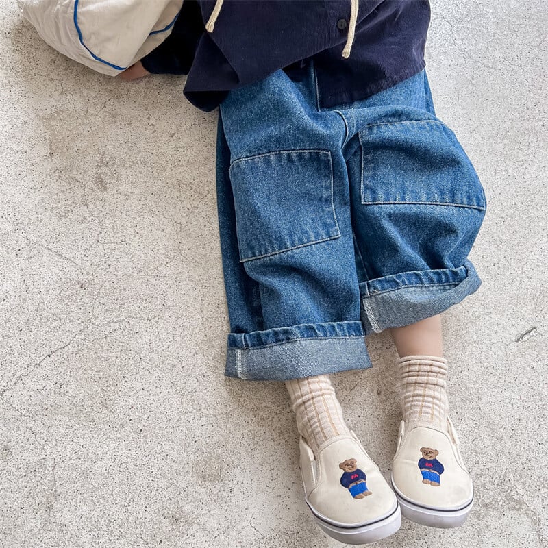 Proljeće 2024. Dječje hlače jednobojne patchwork ravne traperice Dječaci djevojčice široke traper hlače za sve kombinacije