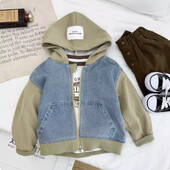 Jean kaput za dječake Dječja gornja odjeća s kapuljačom Zgodna vjetrovka Jakna za malu djecu Patchwork 2024. Proljeće Jesen Dječja odjeća
