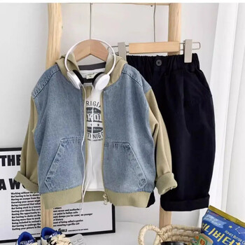 Baby Boys Jean Coat Παιδικά εξωτερικά ενδύματα με κουκούλα Όμορφο αντιανεμικό μπουφάν για μωρά 2024 Άνοιξη φθινόπωρο παιδικά ρούχα