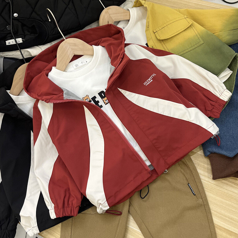 Jakne za dječake Proljeće Jesen 2024. Vjetrovke za djecu Crna/crvena majica za dječake Kaputi za malu djecu Slobodno vrijeme Gornja odjeća za bebe Odjeća