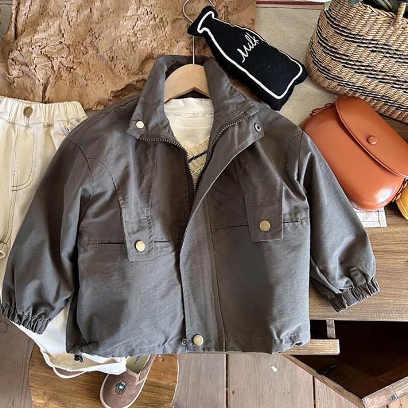 Dječački kaput Jakna Pamučna gornja odjeća Kaput 2023 kaki proljeće jesen dječja topla odjeća otporna na vjetar