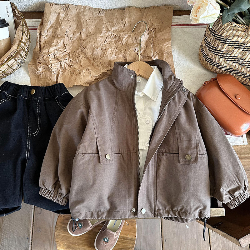Dječački kaput Jakna Pamučna gornja odjeća Kaput 2023 kaki proljeće jesen dječja topla odjeća otporna na vjetar