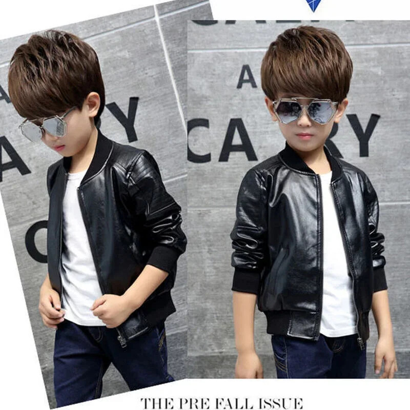 Παιδικά Ρούχα Άνοιξη Φθινόπωρο Χειμώνας Μαύρο PU Παιδικά Παιδικά Δερμάτινα Μπουφάν για Κορίτσια Αγόρια Παλτό Εσώρουχα Ρούχα