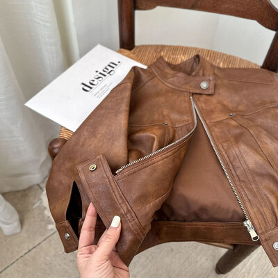 Nova gornja odjeća za proljeće i jesen Svestrana jednobojna kožna jakna za dječake i djevojčice Kratka kožna jakna otporna na vjetar