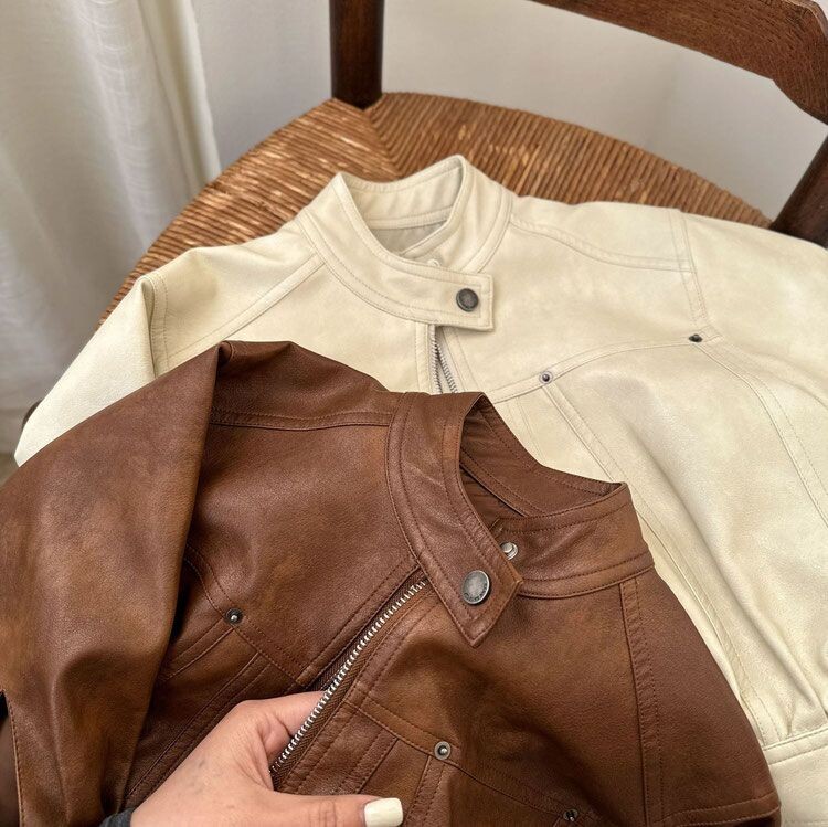 Nova gornja odjeća za proljeće i jesen Svestrana jednobojna kožna jakna za dječake i djevojčice Kratka kožna jakna otporna na vjetar