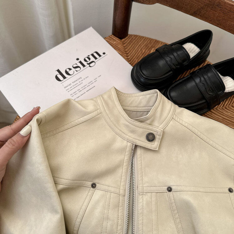 Nova gornja odjeća za proljeće i jesen Svestrana jednobojna kožna jakna za dječake i djevojčice Kratka kožna jakna otporna na vjetar