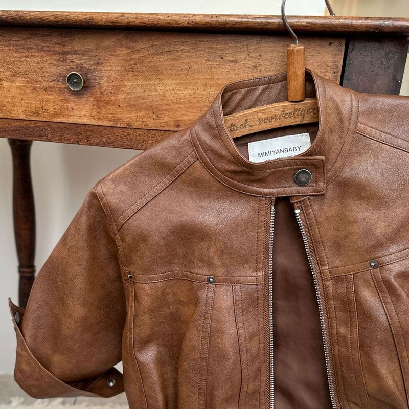 Nova gornja odjeća za proljeće i jesen Svestrana jednobojna kožna jakna za dječake i djevojčice Kratka kožna jakna otporna na vjetar