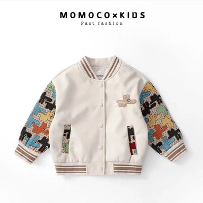 Ανοιξιάτικο Φθινόπωρο Αγόρια Κορίτσια Μπεζ Κέντημα PU Μπέιζμπολ Μακρυμάνικο Μόδα Μονόστηθος Μπουφάν Patchwork Αντιανεμικό Παλτό