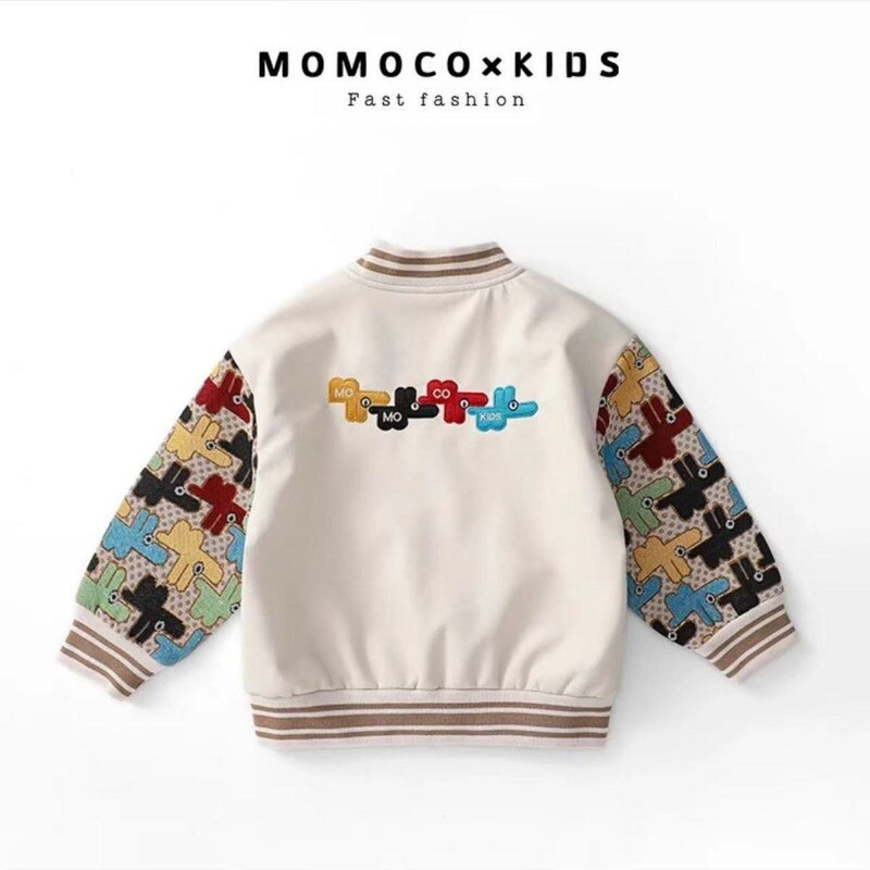 Ανοιξιάτικο Φθινόπωρο Αγόρια Κορίτσια Μπεζ Κέντημα PU Μπέιζμπολ Μακρυμάνικο Μόδα Μονόστηθος Μπουφάν Patchwork Αντιανεμικό Παλτό