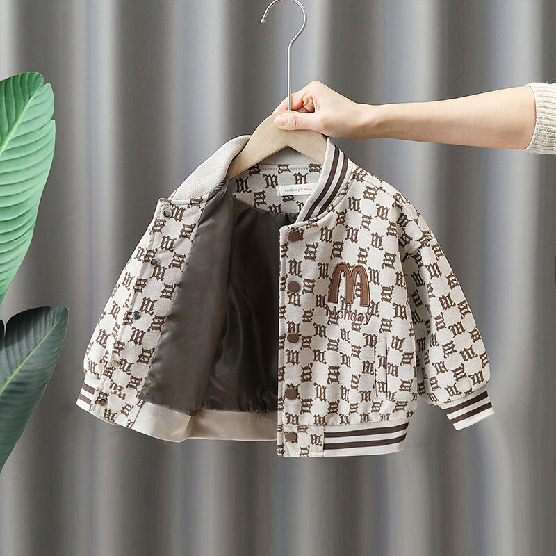 Proljetni kaput za dječake kaki boje 2024. Novo proljeće i jesen Cool Dječja modna samtasta jakna s jednim kopčanjem Bejzbol odijelo za dječake