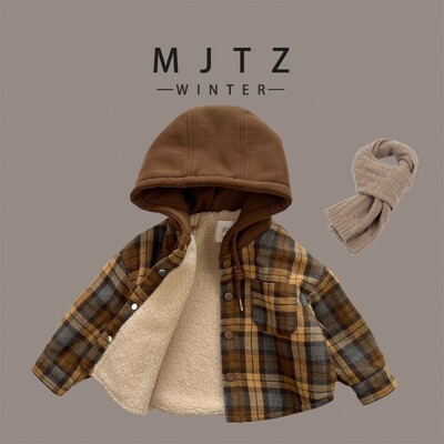 Dječja majica s kapuljačom Dječja debela odjeća Dječaci Kaki karirane košulje Kaput za djevojčice Jesen Zima Odjeća Jakna dugih rukava