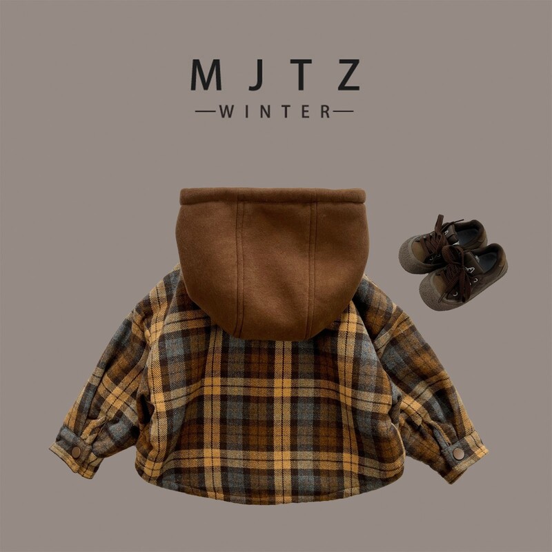 Dječja majica s kapuljačom Dječja debela odjeća Dječaci Kaki karirane košulje Kaput za djevojčice Jesen Zima Odjeća Jakna dugih rukava