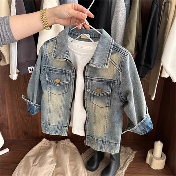 Kids Boys Jacket Spring and Autumn New Children\'s Water Wash Casual Jeans παλτό με Western παλτό με φερμουάρ